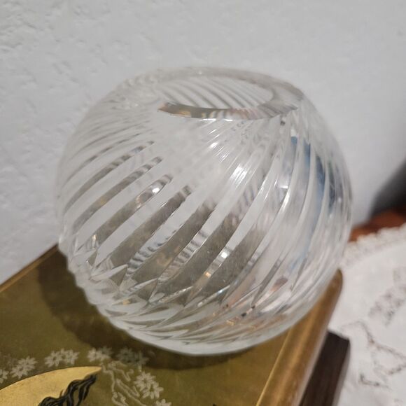 Vintage Astral Full Lead Crystal Rose Bowl 4" Swirled Sphere Vase Hand Made MCM - Picture 1 of 8